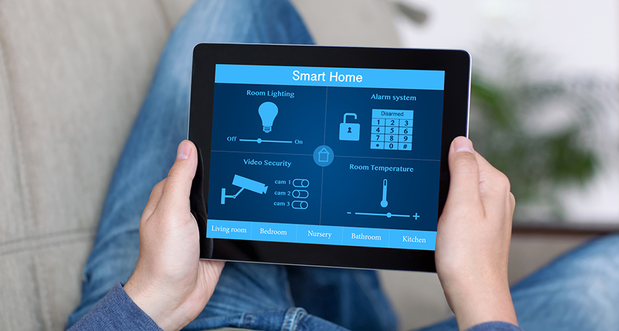 The ability to access and control security components from a mobile device is one of the top smart home trends in Jamestown. Close-up of smart home security app.
