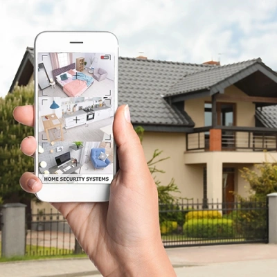 Jamestown vivint phone display of cctv live feed in front of a house